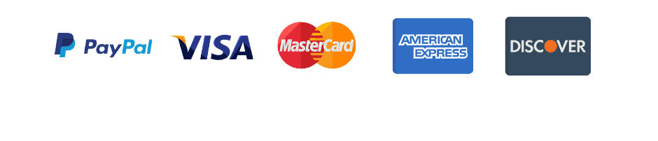 Visa, Mastercard, American Express, PayPal, Discover